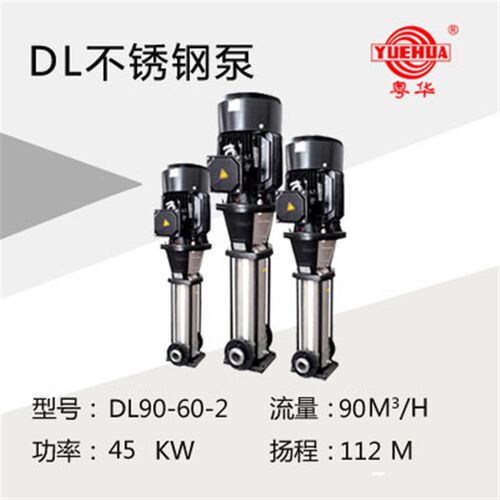 粤华DL90不锈钢耐腐蚀立式多级泵大流量高扬程机械密封电动机铜芯