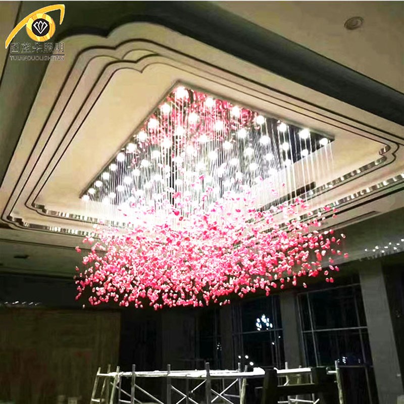 现代艺术手工玻璃挂件v吊灯大型非标灯具古镇灯饰厂