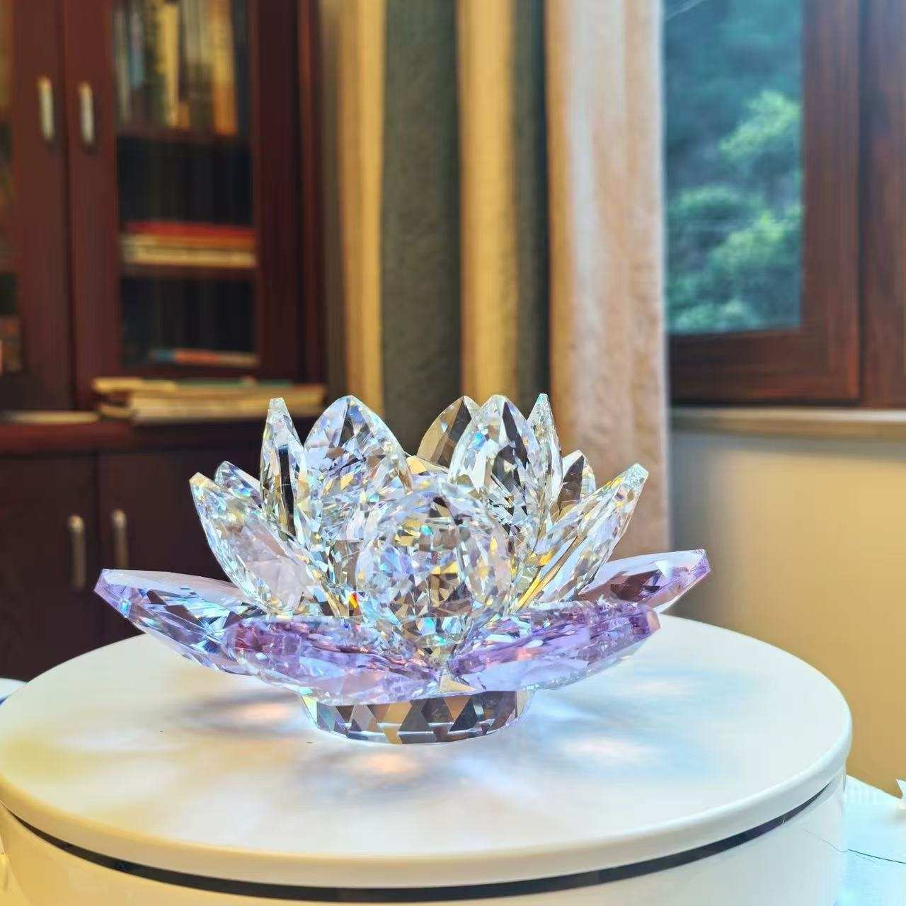 水晶莲花摆件好运莲莲创意中式家居装饰品适合柜台桌面摆放送朋友