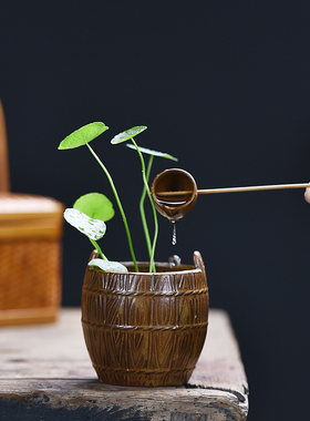 复古创意陶水小花器禅插小摆件家居茶室茶道花瓶瓷培意花茶桌装饰