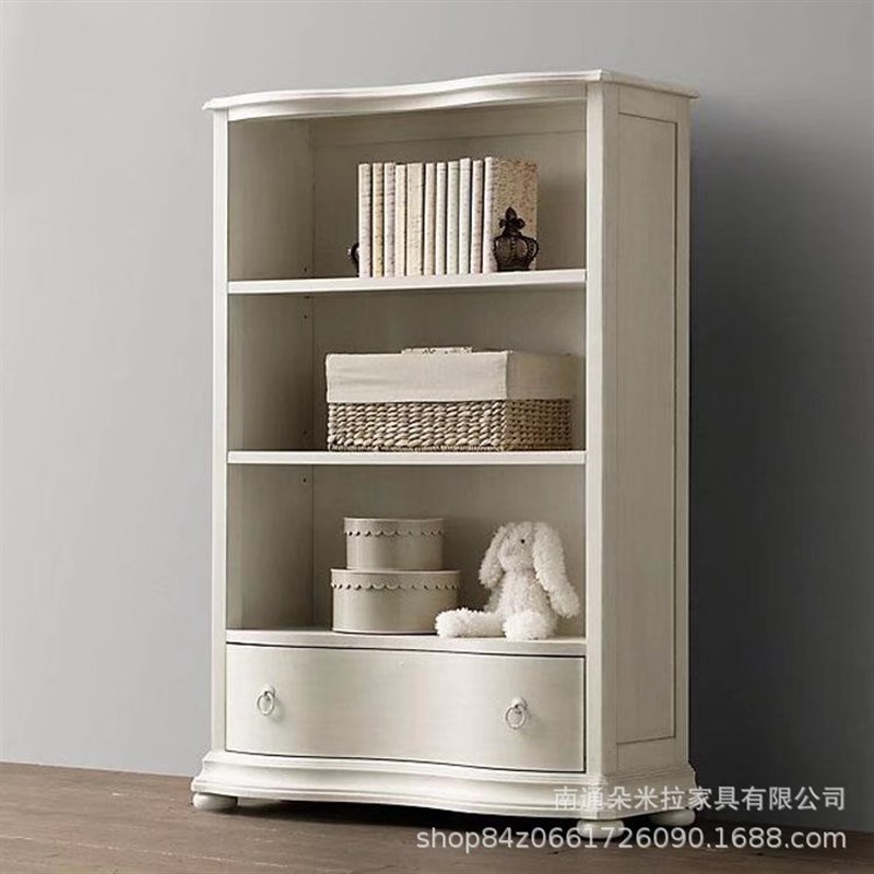现代简约美式儿童实木书柜白色z儿童书房书橱展示柜落地置物收纳