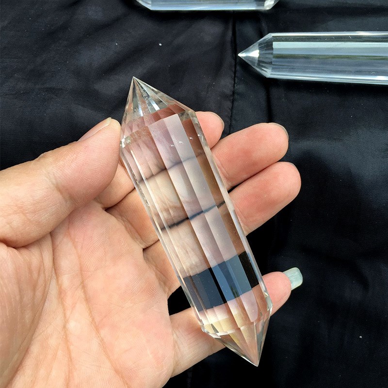 沃格尔双尖多面瑜伽天然白水晶柱子24面多棱水晶柱水晶灵摆