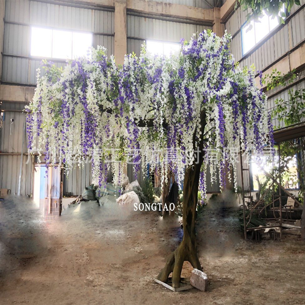 仿真紫藤花树混色紫藤花树仿真紫藤花树婚礼场景主题餐厅装饰