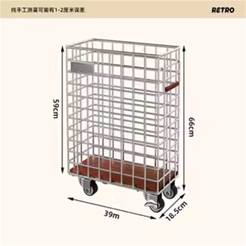 中古风脏衣篓家用浴室衣服收纳筐洗衣篮J子夹缝小推车置物架日韩