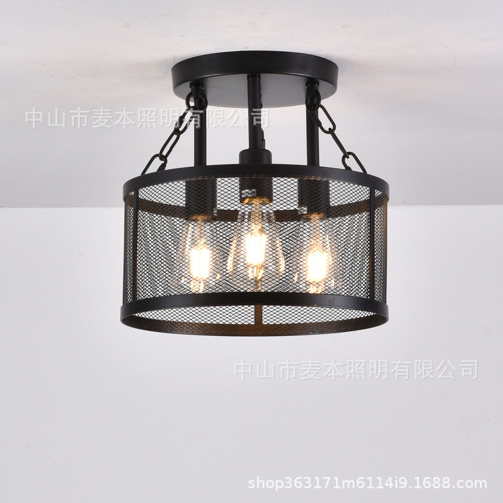 亚马逊厂家批发美式复古loft三头创意吸顶灯工业风卧室灯玄关灯