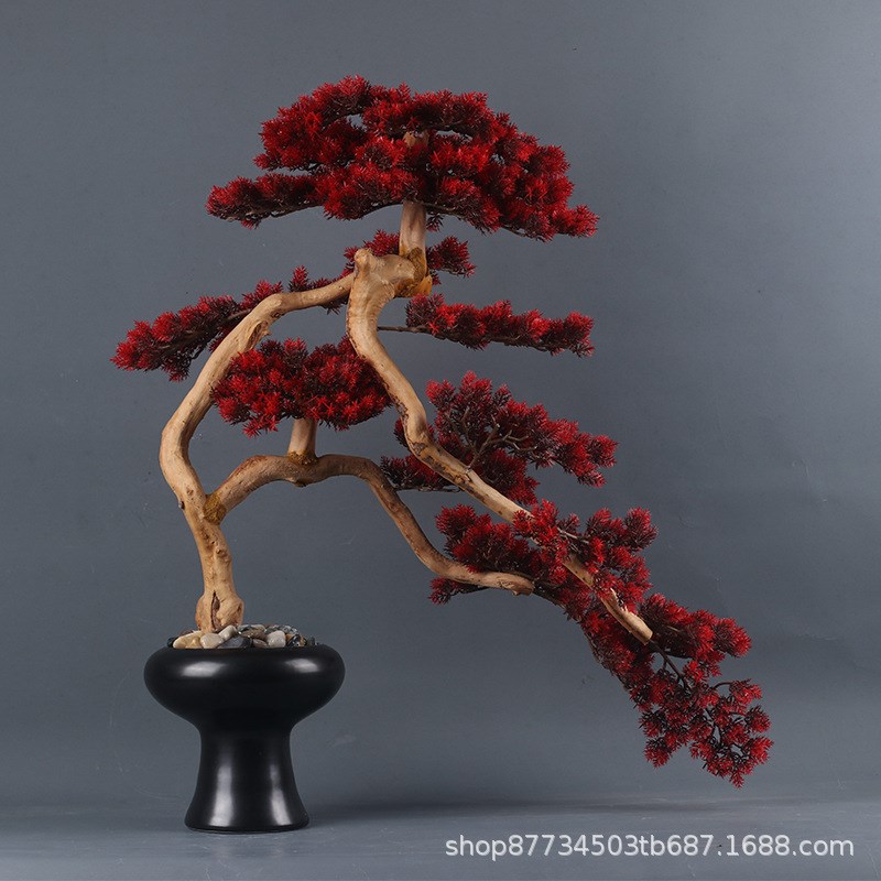 新中式仿真松树迎客松摆件罗汉松绿植盆景摆设假花仿真Z花客厅装