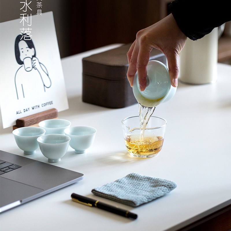 旅之合意b青瓷旅行茶具陶瓷盖碗茶杯整套户外旅行便携式快客杯套