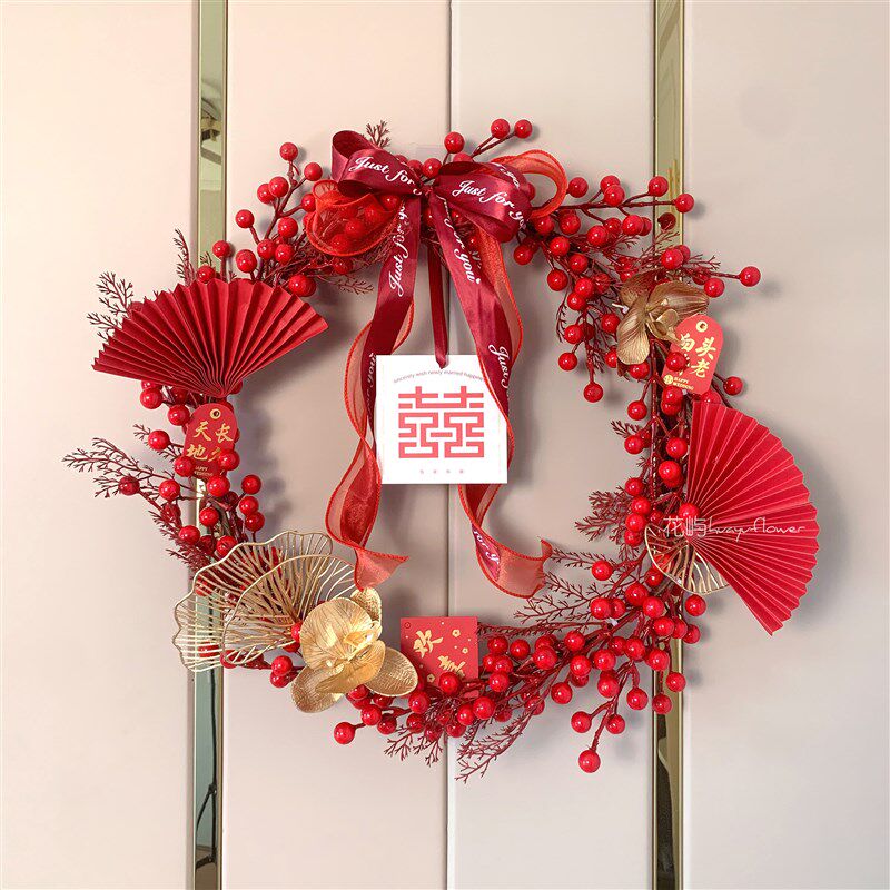 2023新年宵花环桶福材料工diy手包装饰墙壁门挂件过年春节挂饰品