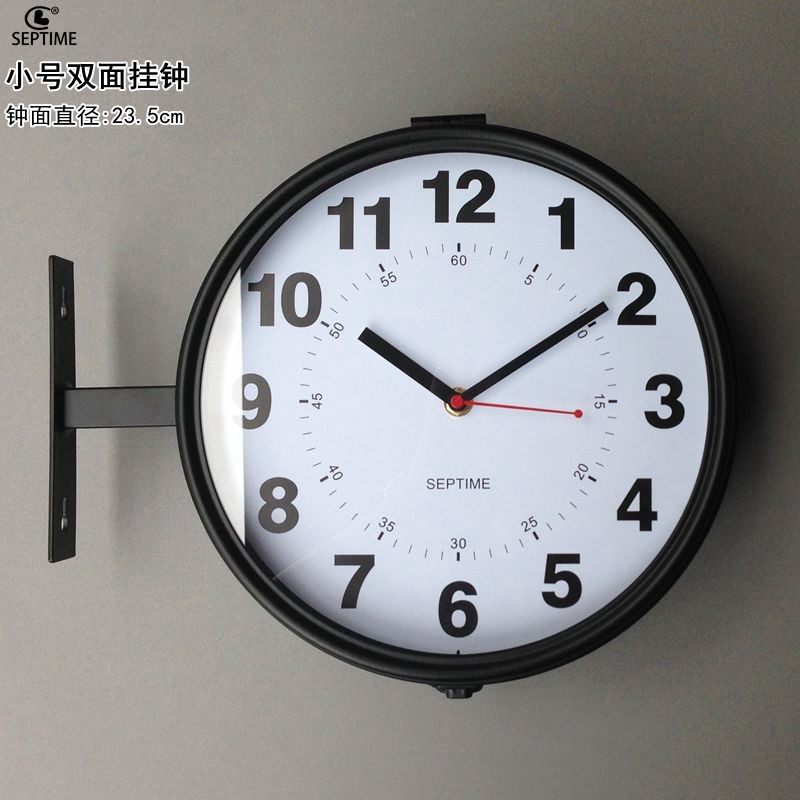 小客双面挂钟表约时尚圆形时钟酷黑超静音号厅金属现代钟简促销