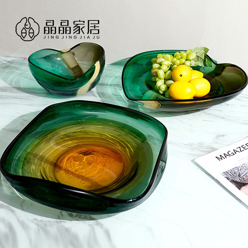 用代家奢轻现绿色叶子爱心大果盘客厅餐桌玄关高端大气样板房摆件