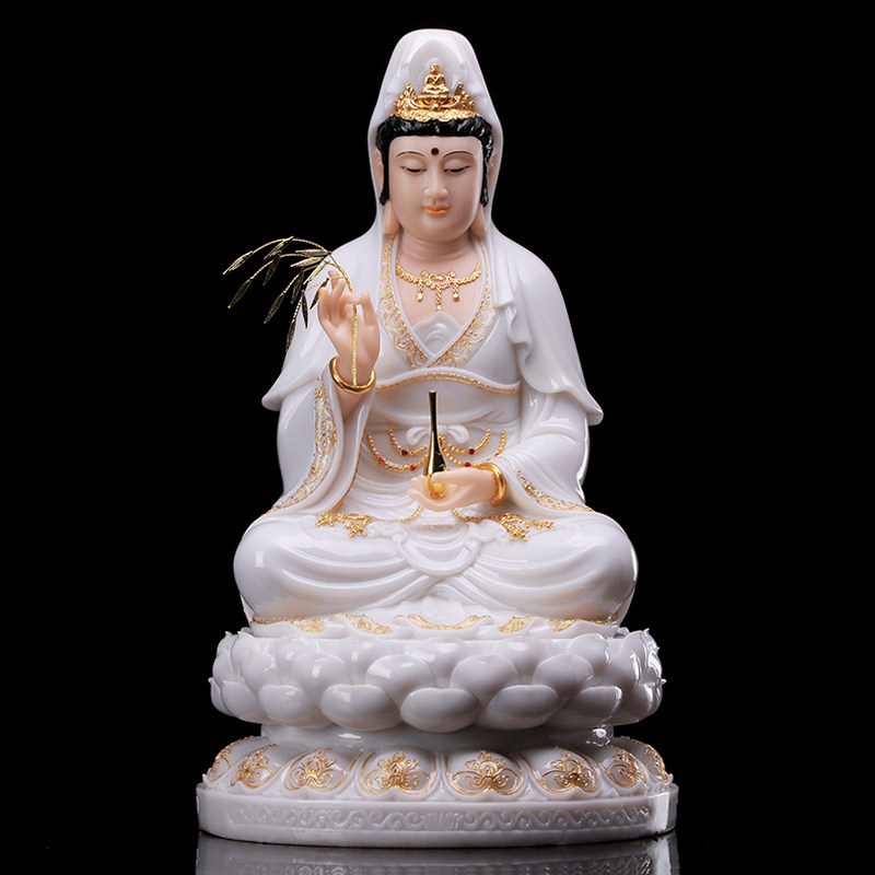 汉白玉石雕观音佛白神像家三中式摆件南海像衣观音菩萨娑婆用圣