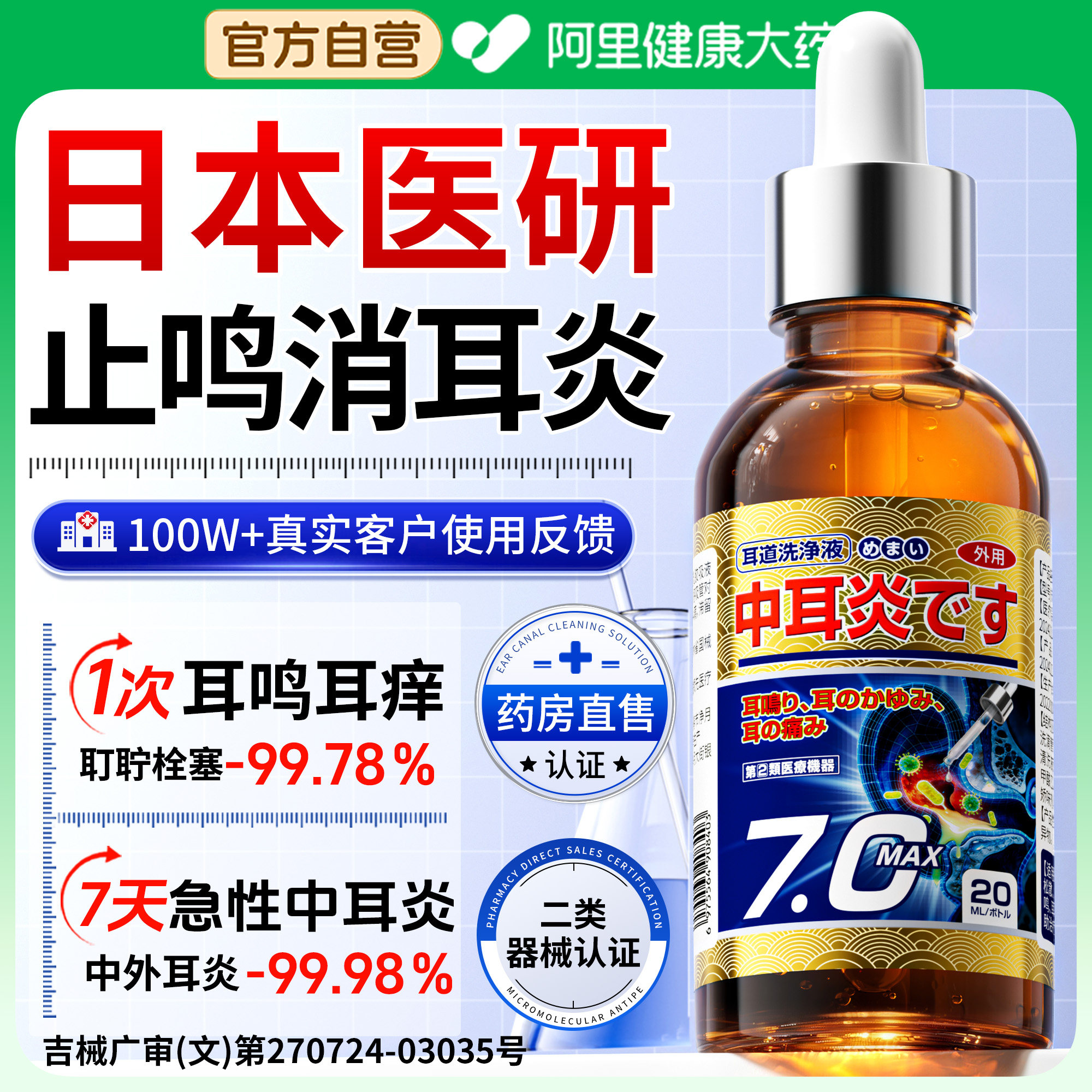 日本医用中耳炎滴耳液专用软化耳屎止痒消真菌流脓硼酸冰片滴耳液