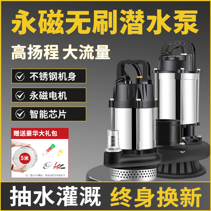 无刷直流潜水泵12V24V48V60V72V伏电动车电瓶式农用灌溉抽水泵机