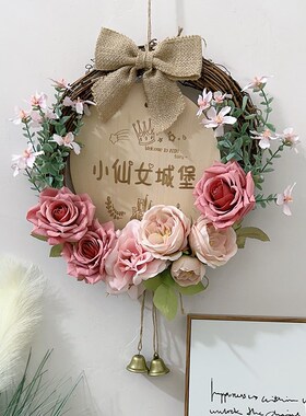 韩式入户门牌定制仿真花环挂饰客厅卧室口装饰挂件营业中店铺挂牌