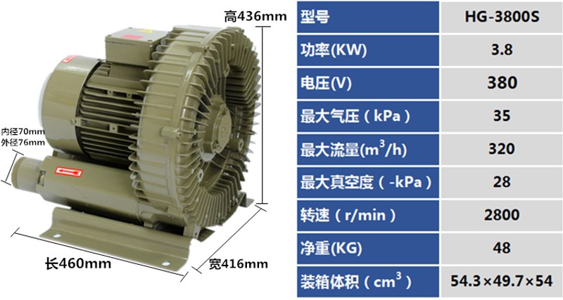 上海富力HG-3000S高压旋涡气泵吹吸鼓风机海鲜养殖增氧机3KW送料