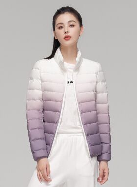 女装秋冬新款90绒轻薄羽绒服女款女式立领渐变色大码外套