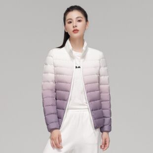 女装秋冬新款90绒轻薄羽绒服女款女式立领渐变色大码外套