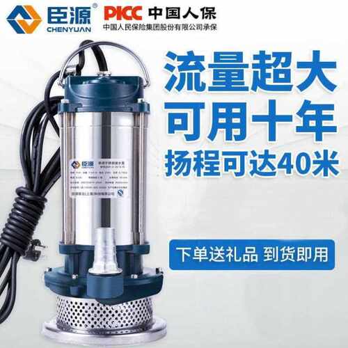 臣源不锈钢潜水泵220v家用排污抽水泵高扬程农用家用Mini配件370W