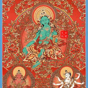 绿度母红金唐刷西藏热贡精文手绘复制印卡家用装饰挂画品化