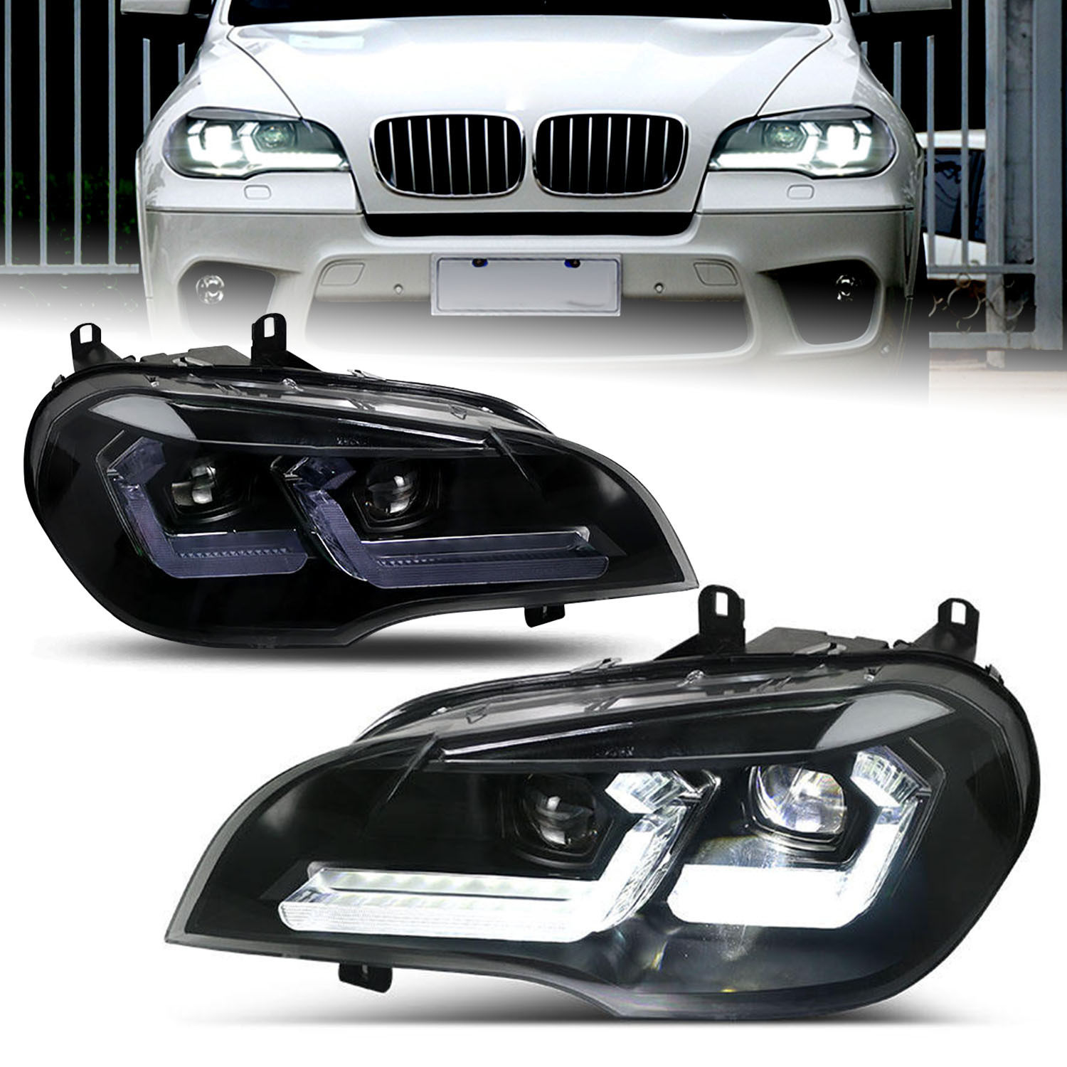 HCMOTIONZ适用于宝马X5 E70 BMW 07-13款LED改装转向流水大灯总成