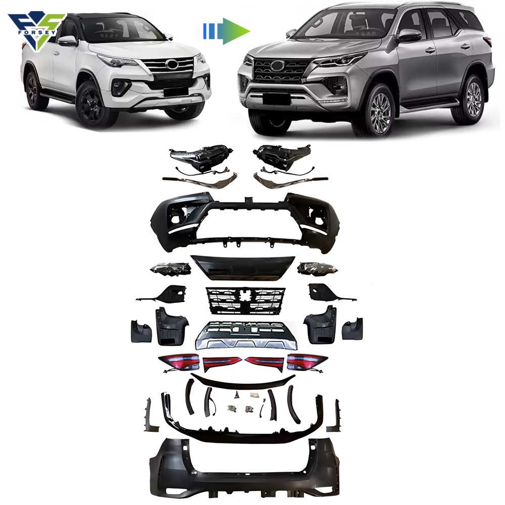 适用于Fortuner 2016-2020升级2021+ 前后保险杠带灯车身套件