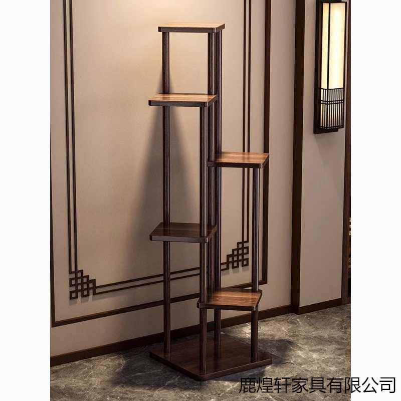 置物架茶室简约摆放博古架实木中式展示架阳台小型复古多层花架子