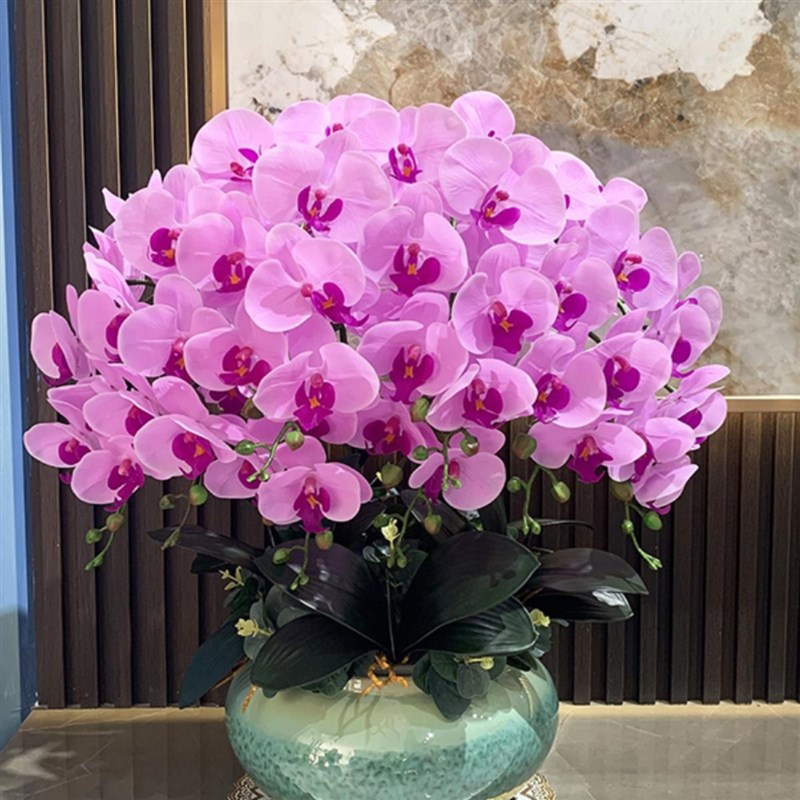 陶瓷花瓶摆件新中式台面玄关PU手D感蝴蝶兰花艺客厅简约现代镶嵌