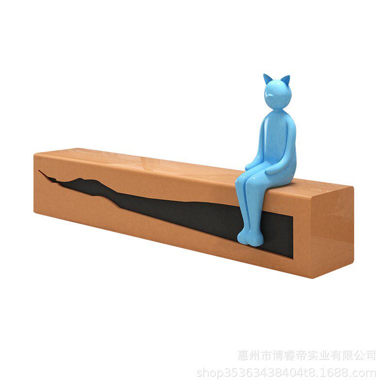 玻璃钢休闲椅商场长条椅卡通猫女雕塑公园儿童坐凳创意等候区凳子