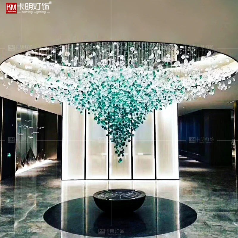 定制水晶玻璃石头吊灯彩色冰块酒店前台琉璃挂件售楼部沙盘灯具