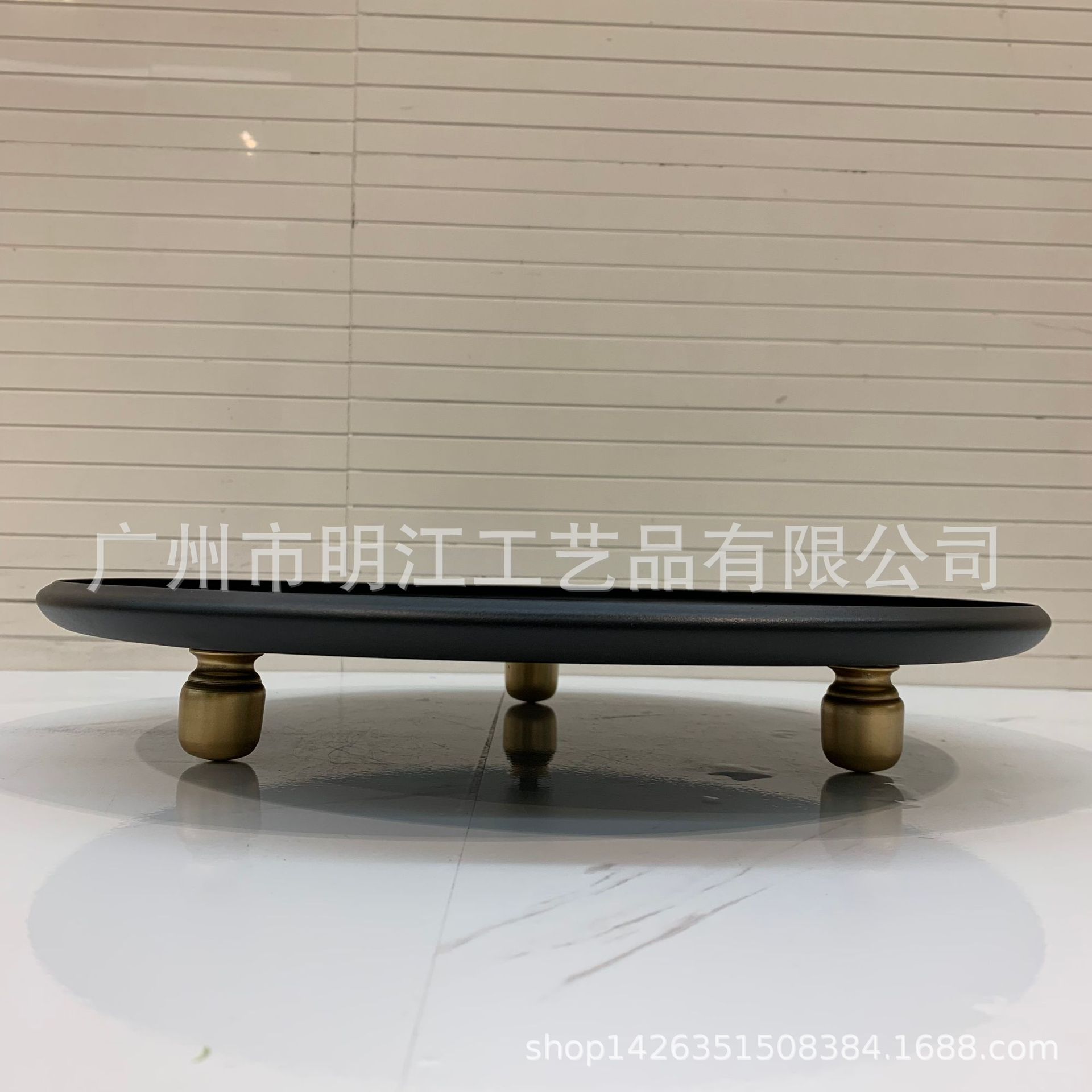 新中式金脚圆盘山水微景观茶几
