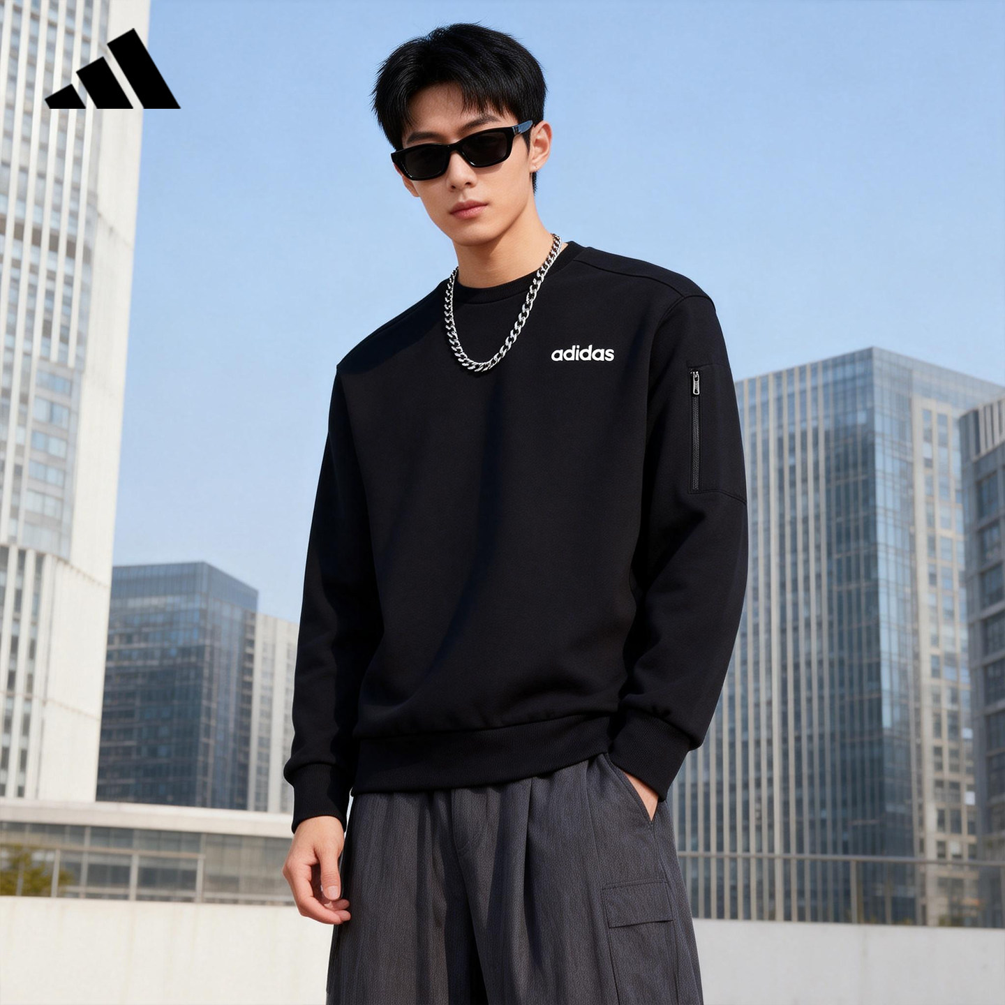 adidas阿迪达斯官方卫衣男新款轻运动服休闲针织套头衫上衣JF3222