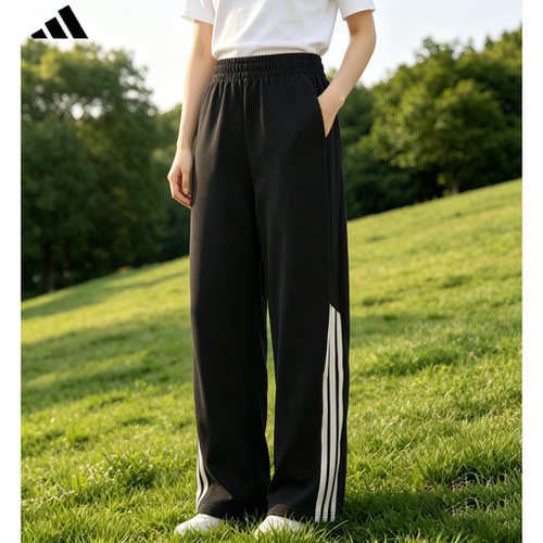 adidas女新款透气阔腿运动裤