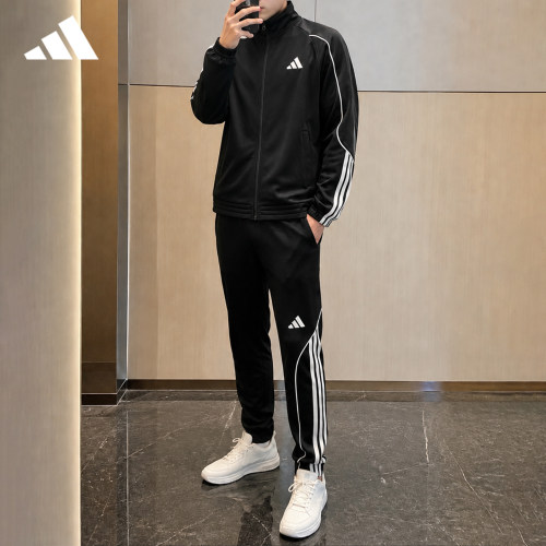 阿迪达斯男立领运动套装两件套