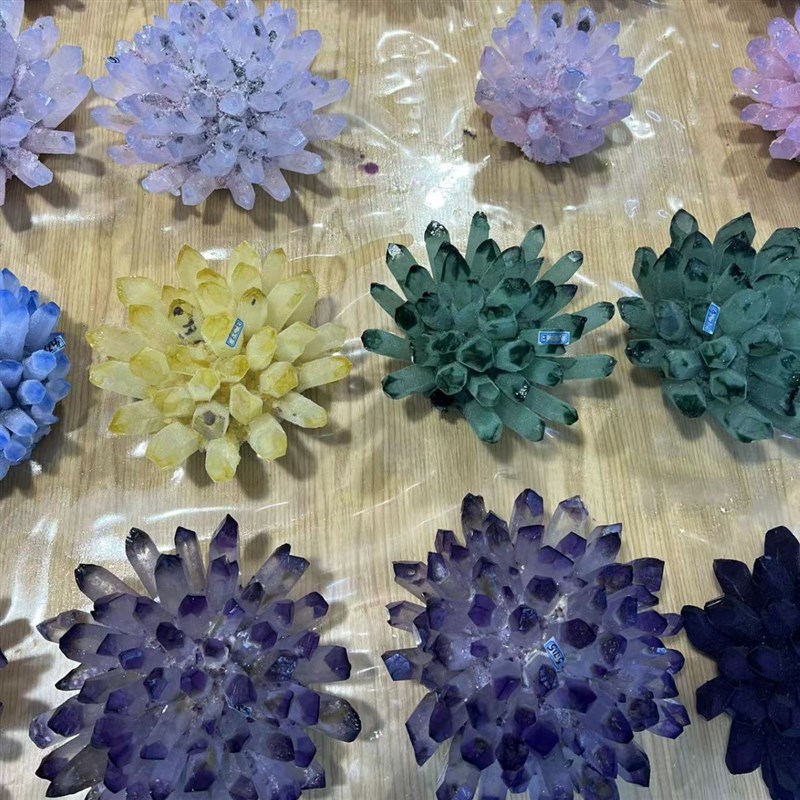 工厂天然水晶簇晶l花原石摆件黄绿白紫水晶花消磁净化办公室摆