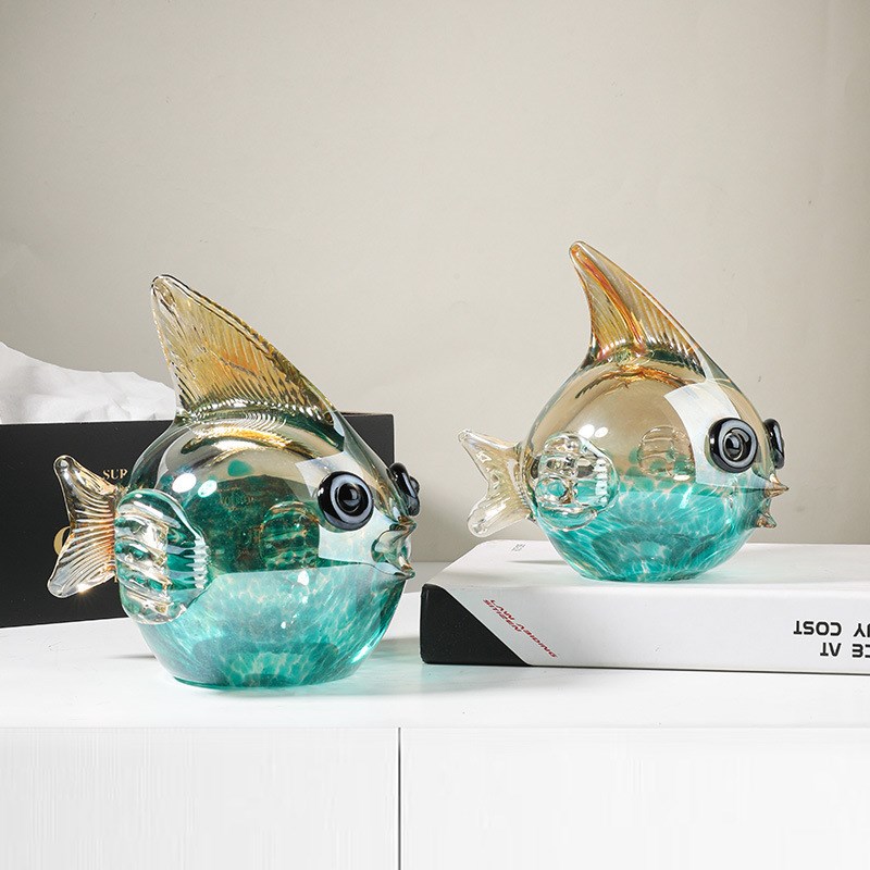 现代家居装饰品客厅创意工v艺品招财摆件北欧简约水晶鱼动物摆件