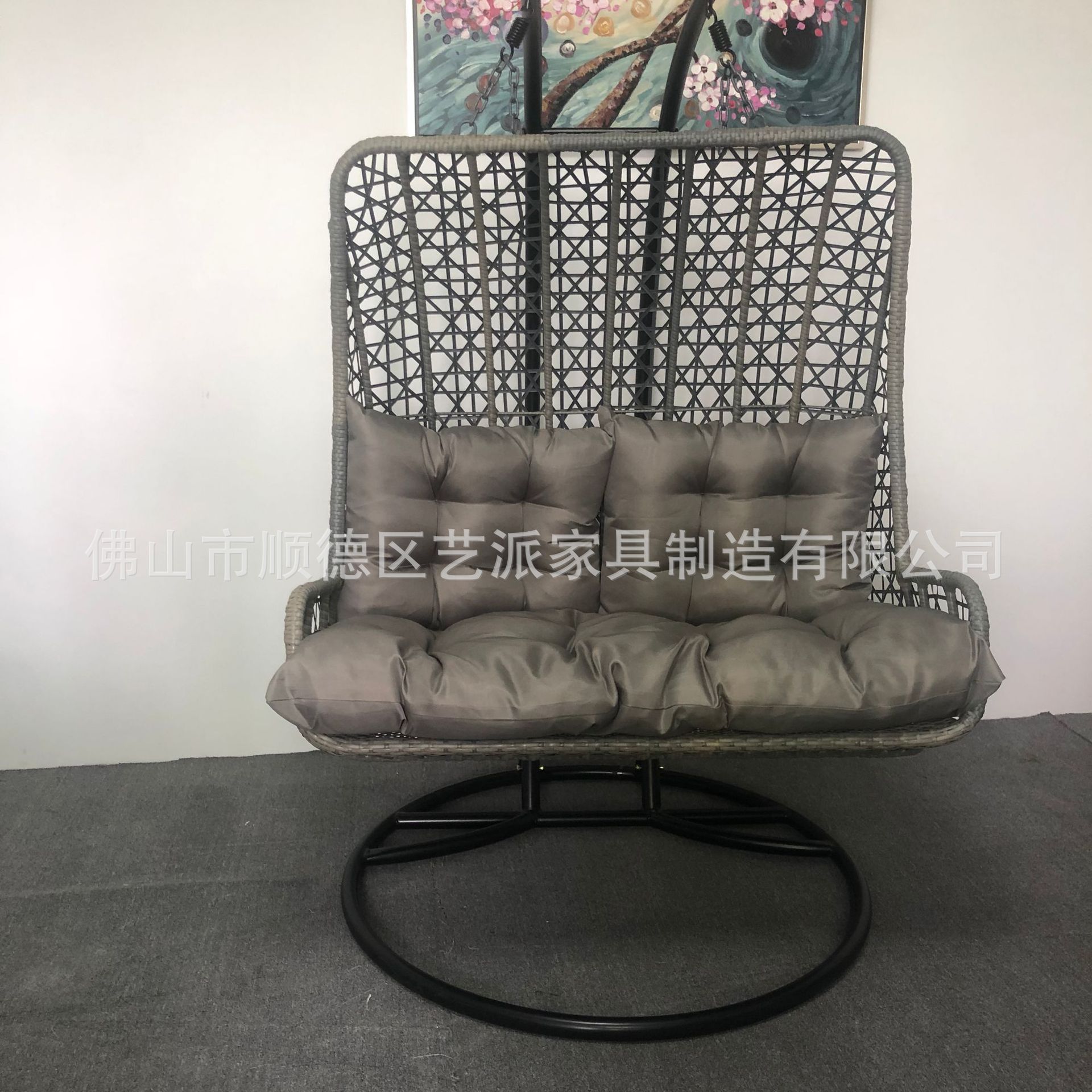 休闲双人吊椅 室外庭院花园藤编编织悬挂秋千吊篮椅阳台藤吊篮