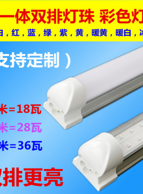彩色LED灯管T节红体化一绿蓝黄紫色光管双排灯珠高亮8能日光灯管