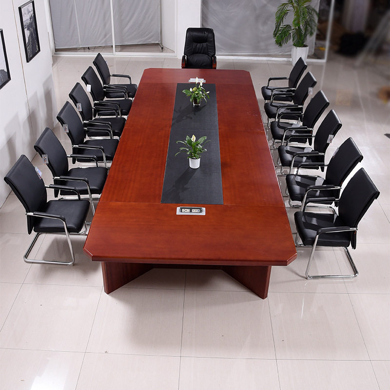 高档3米5米6米8米会议桌椅会议台油漆贴实木皮会议桌椅组合