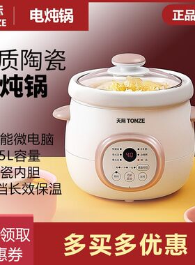 天际全自动.炖锅家用迷你陶瓷电盅煮粥煲汤砂锅2-3人智能1炖5升
