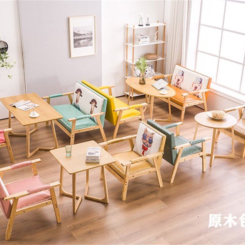 奶茶店桌红组合网椅咖啡厅甜简创意品约休闲个性清新双人卡座沙发