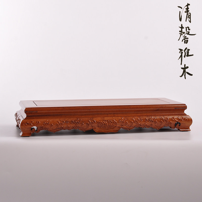 红木雕刻方形工艺品花道铜器如意摆件底座实木花盆景奇石实木托架图片