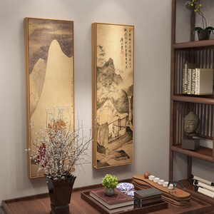 x草屋蒲团图玄新中装唐寅国画客厅书房餐厅 关双联式饰挂画