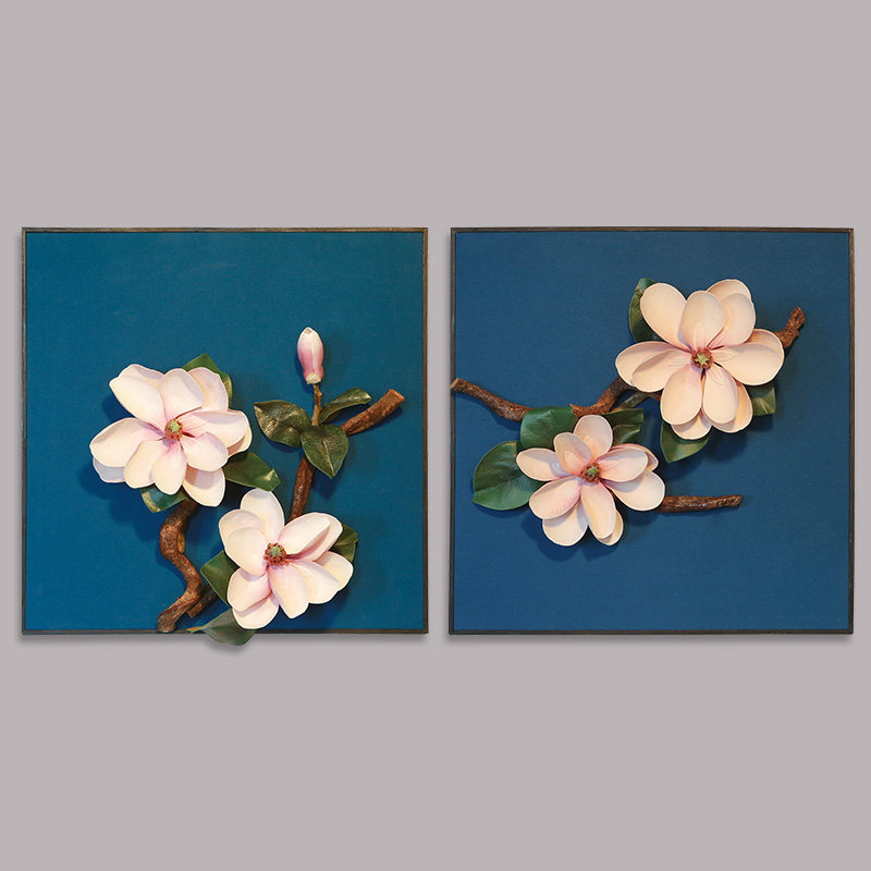 新装式玄关客厅墙面挂饰壁花中件品创意墙体修饰品背景墙花鸟挂饰