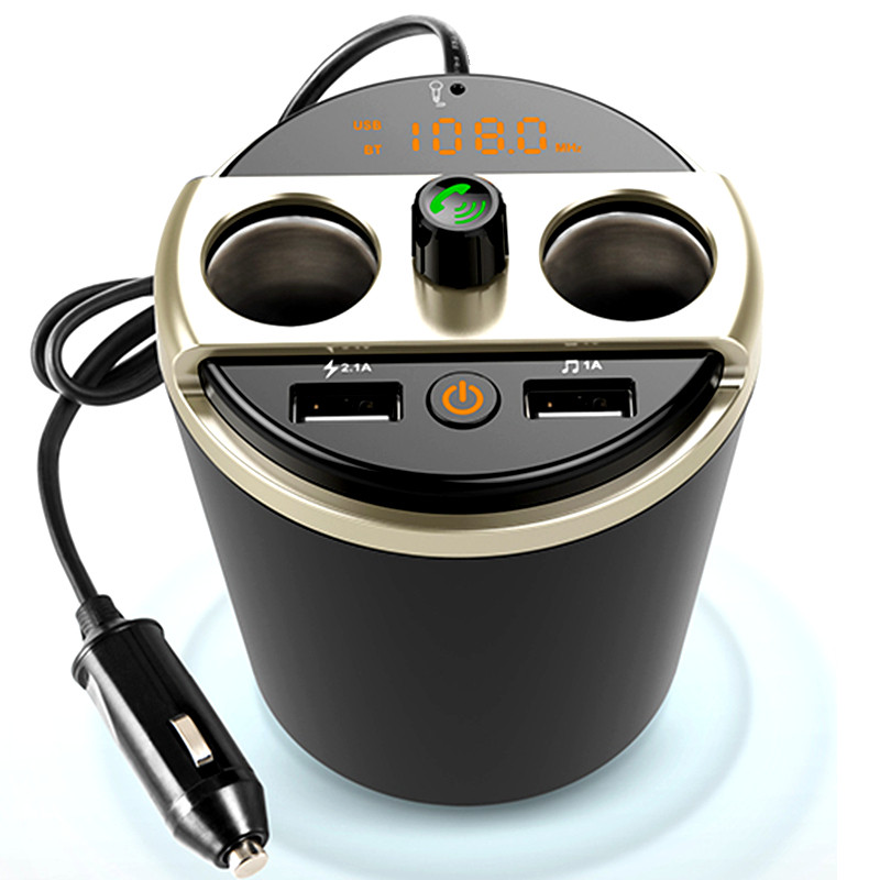 车载mp3播蓝器放牙充功一拖二点烟器usb多电能汽车fm音乐杯式车充