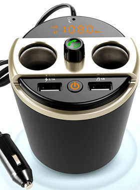 车载mp3播蓝器放牙充功一拖二点烟器usb多电能汽车fm音乐杯式车充