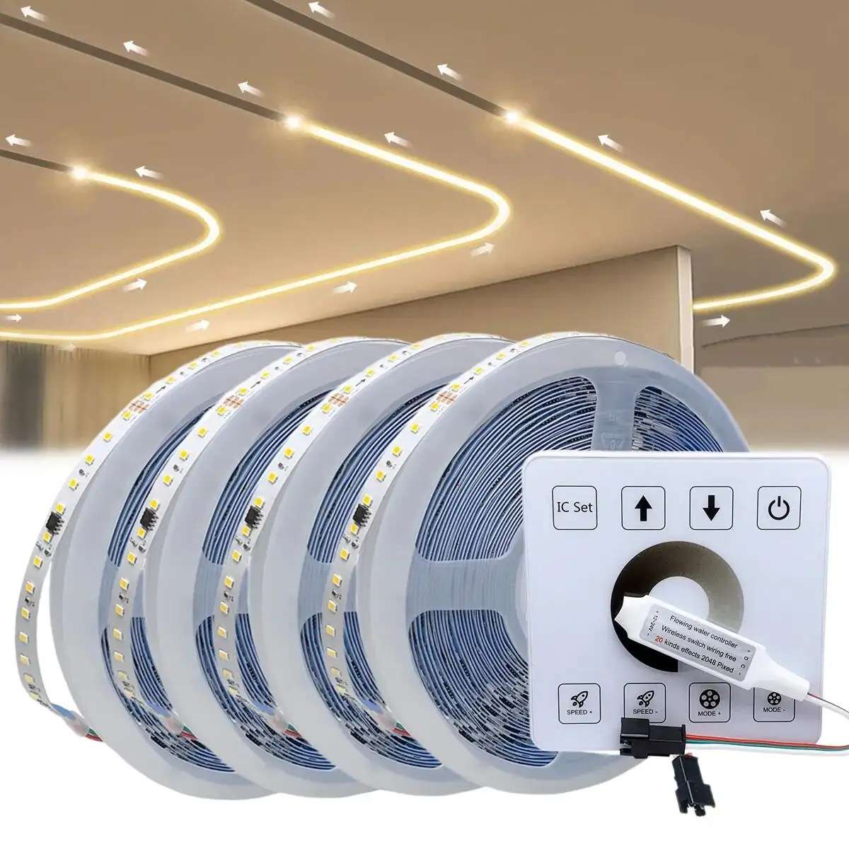 SXZM追光流水灯带家用客厅led跑马灯智能线形灯带RF射频触摸套装