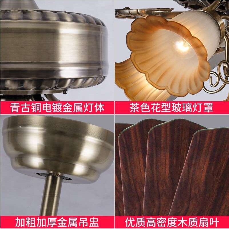 欧式仿古风扇灯 吊扇灯 餐厅客厅简约现代家用带遥控电风扇吊灯