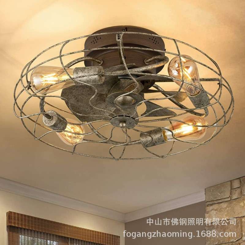 亚马逊复古吸顶卧室风扇灯隐形美式工业风遥控餐厅吊扇灯铁艺顶灯