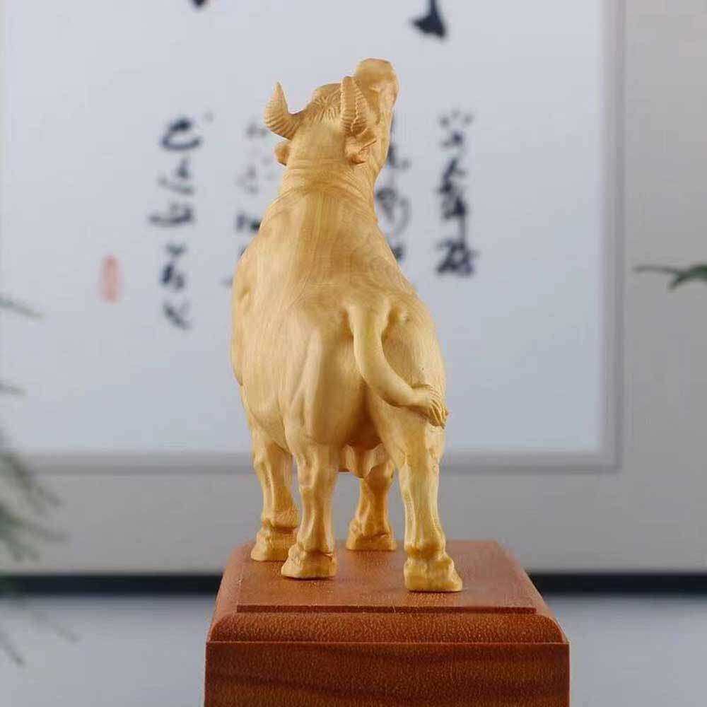 小叶黄杨朝天牛摆件牛气冲天实木雕刻水牛老黄牛斗牛桌面饰品文玩