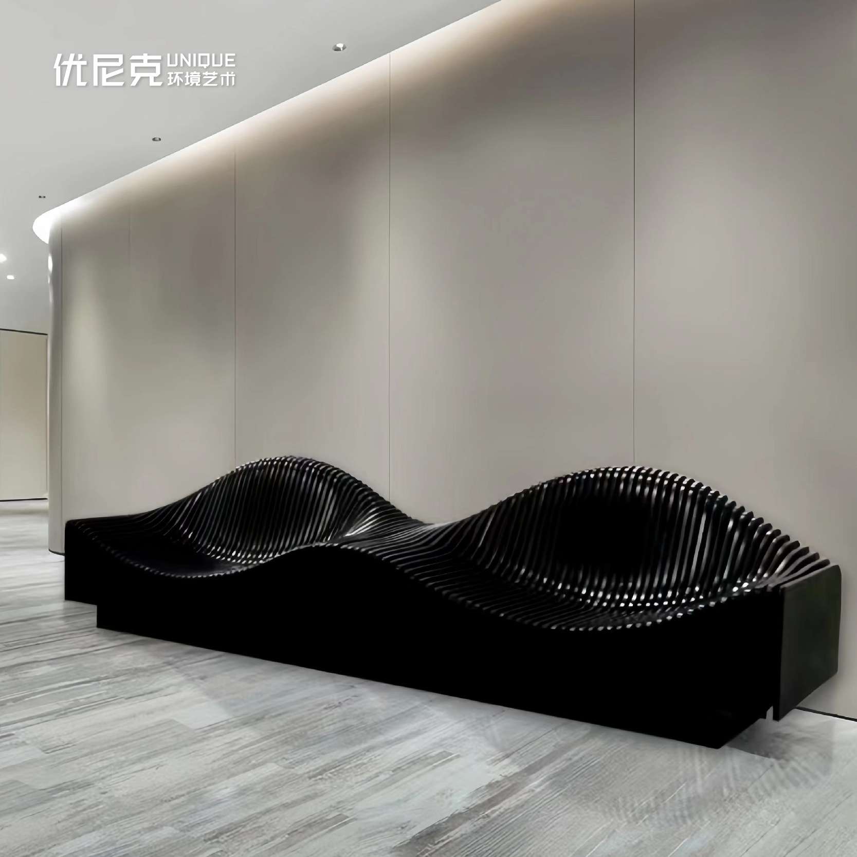 实木切片长椅酒店售楼处商场展厅写字楼创意实木防腐公共休息座椅